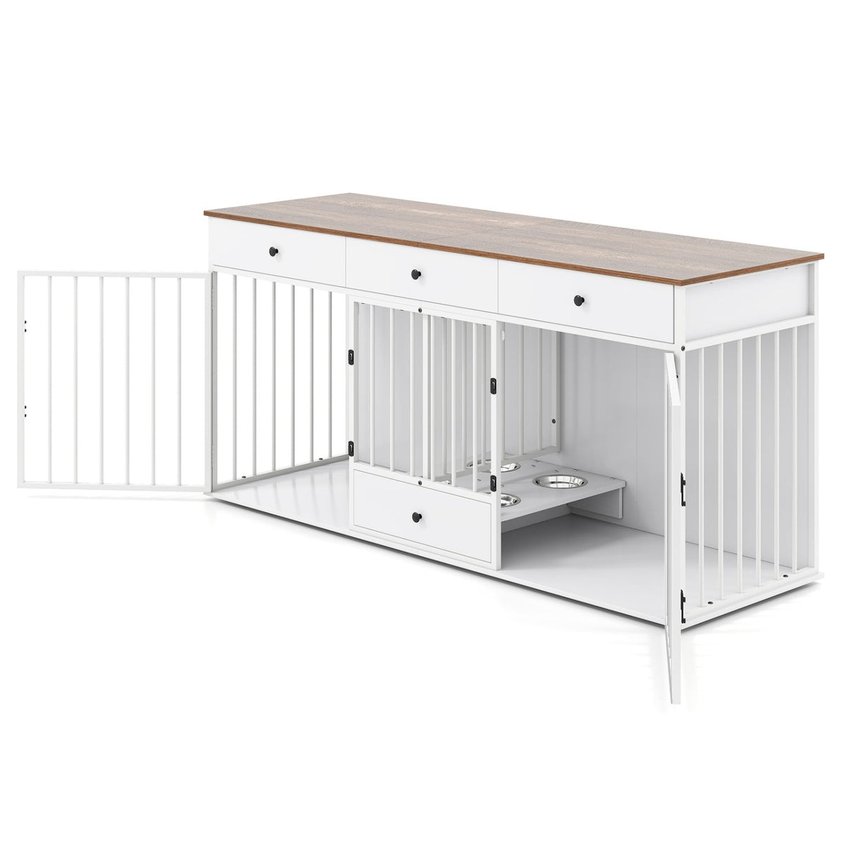 Dog Crate Furniture Indoor Modern Dog Kennel with Divider 3 Drawers and Pull-out Feeder