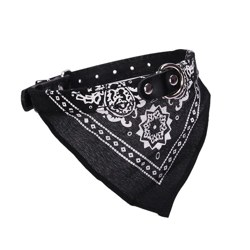 Adjustable PU Dog Cat Collar with Detachable Scarf | Pet Accessories for Small Medium Dogs and Cats